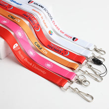 Set of colorful lanyards with various branding on a white background