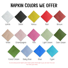 Color swatches of napkins with labels for various colors on a white background.