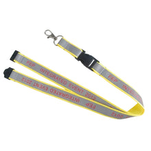 A yellow and gray Reflective lanyard with red text reading 'FEP INTEGRATED EVENT 2012' and a black plastic buckle, shown on a plain white background.